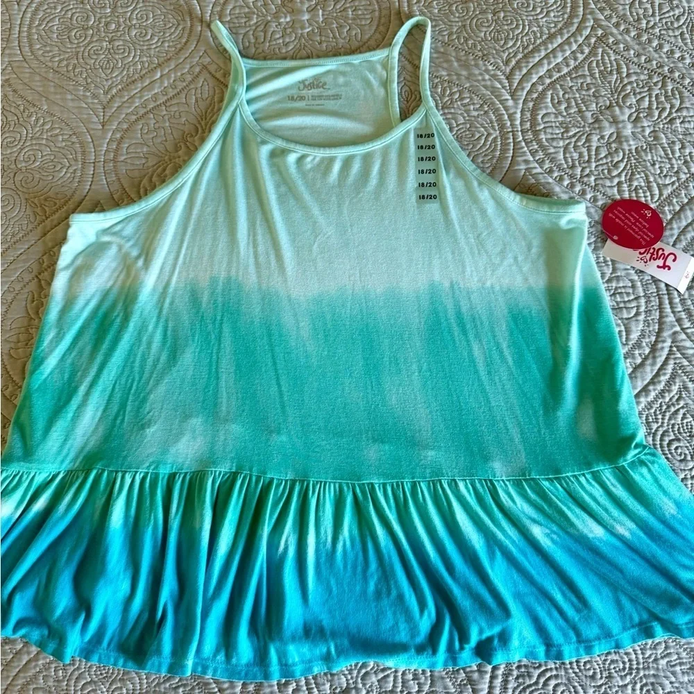 NWT JUSTICE ombré tie dye tank top in blue and green size 18/20